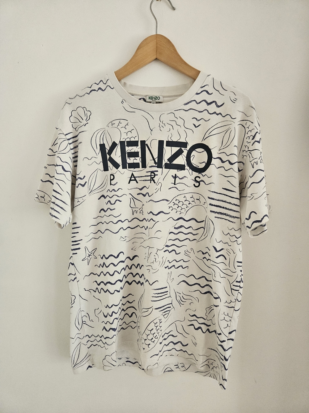 Kenzo Paris Shirt Mens Medium All Over Print Wave Mermaid
